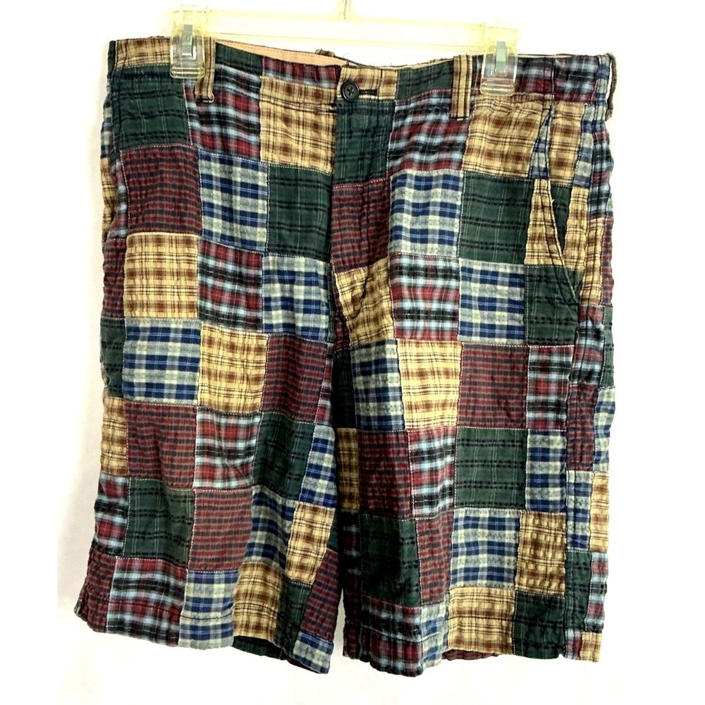 Izod Shorts Mens 34 Madras Plaid Patchwork Chino Vintage Golf Preppy Multicolor